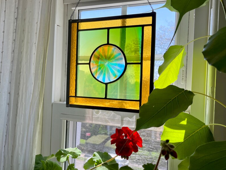 Suncatcher Window Hanging Panel Dichroic and Stained Glass Etsy