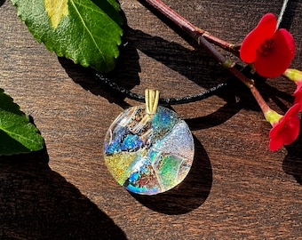 Cosmos Mandala Dichroic Glass Necklace with Silver or Gold