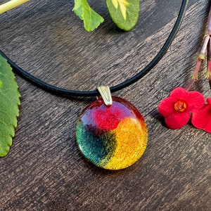 Mandala Necklace - Dichroic Glass Pendant, Sacred Tibetan Design, with Silver or Gold