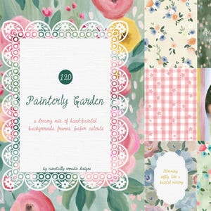 Hand-Painted Spring Summer Backgrounds & Frames - Soft Pastel Floral Whimsical Floral, Stripes Checks Design for Wedding Invitation, Poster
