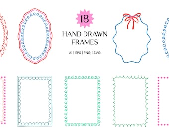 Cornice con scarabocchi stravaganti, cornice disegnata a mano con fiocco clipart, cornice smerlata a spirale file SVG PNG, invito di nozze, modificabile da Canva