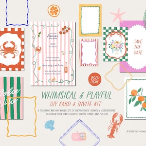 Cornici per inviti di nozze disegnate a mano, set di clipart per matrimoni estivi ad acquerello, cornici scarabocchiate disegnate a mano, menu con bordi colorati