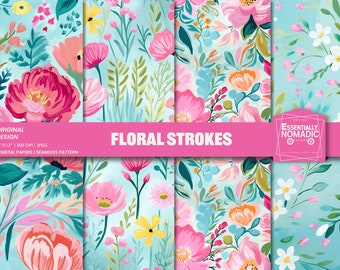 Painted Abstract Floral Pattern Set, Wildflower Spring Paper, Pastel Flower Seamless Pattern, Watercolor Floral Digital paper background