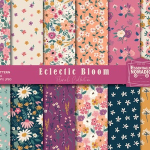 Digitales Papier mit Blumenmuster, nahtloses Blumenmuster, Wiesenblumen bedruckbares Papier, Scrapbookpapier mit Gänseblümchenmuster, digitaler Download
