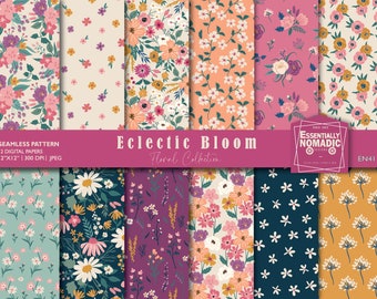 Meadow Floral Digital Paper, Seamless Bohemian Pattern (Digital Download)