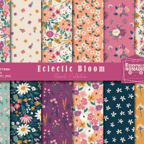 Floral digital paper,Bohemian flower seamless pattern, Meadow floral printable Paper,Daisy pattern scrapbook paper, digital download