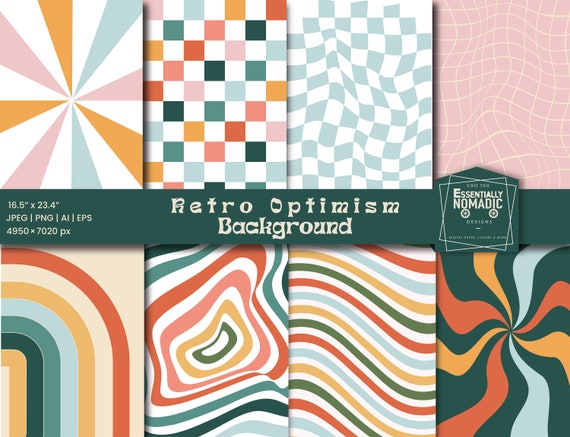 Retro 70s Groovy Backgrounds, Rainbows, Hippie Patterns PNG