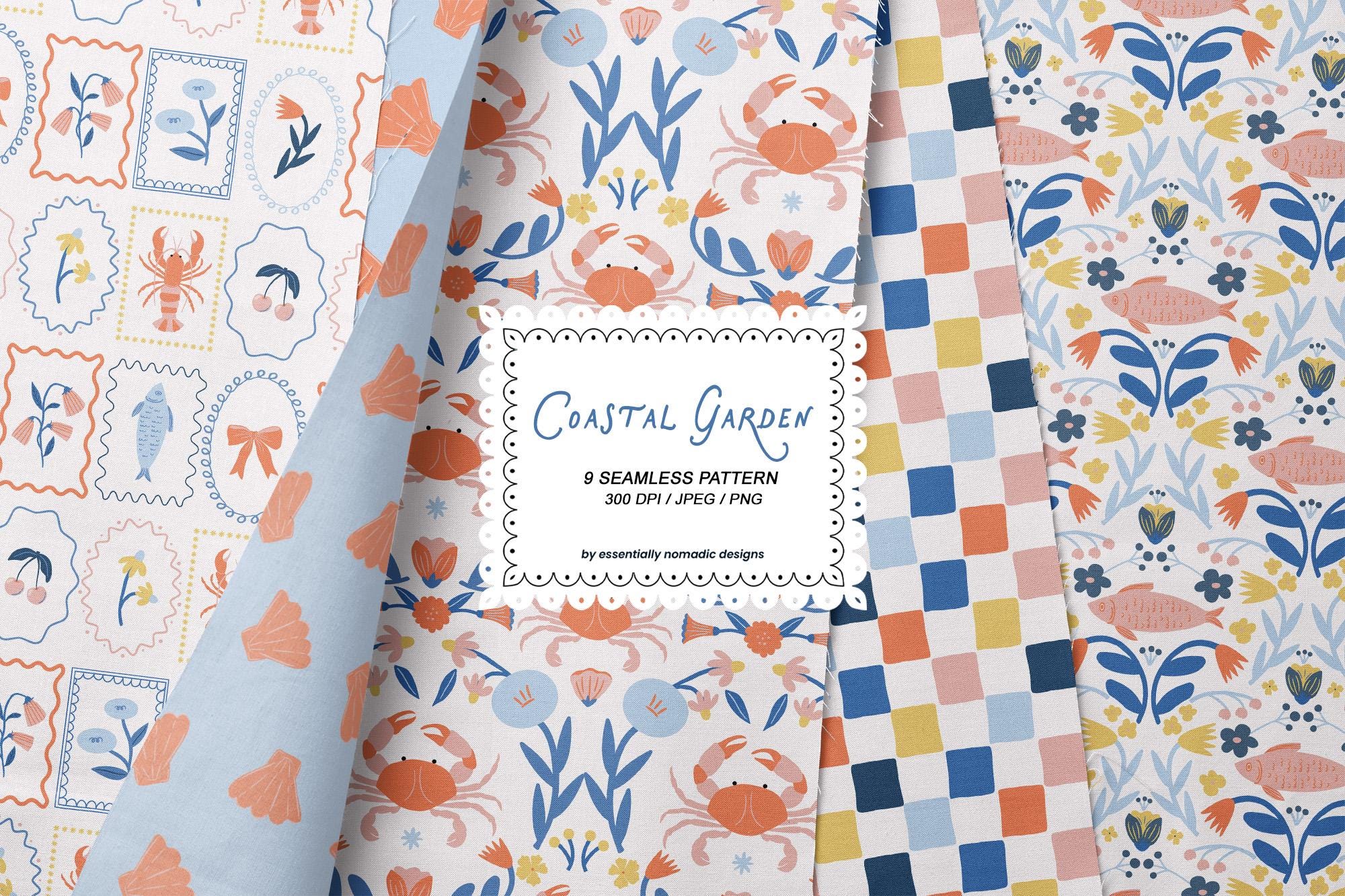 Coastal Digital Paper, Sea Underwater Ocean Seamless Pattern Set ...