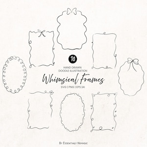 Molduras criativas para convites de casamento, clipart de borda com rabiscos coquete, molduras desenhadas à mão em arquivo SVG PNG, bordas onduladas e rabiscos, editável pelo Canva