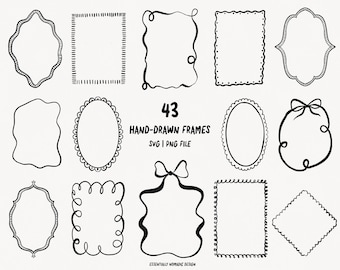Clipart di cornici stravaganti in formato SVG PNG – Bordi di invito ondulati e svolazzanti con fiocco di civetta disegnati a mano per addio al nubilato, modificabili su Canva
