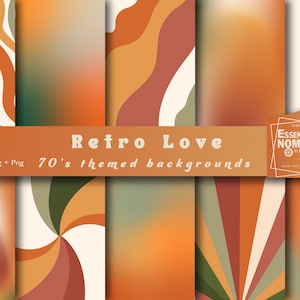 Conjunto de fondo retro, papel imprimible Groovy, fondo arcoíris de los años 70, arte digital, impresión degradada, otoño cálido imprimible, cubierta del planificador