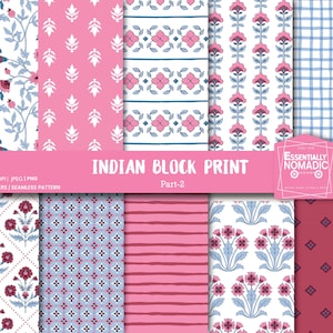 Carta digitale con stampa etnica indiana, motivo senza cuciture con stampa tessile, carte per scrapbooking, stampa a blocchi indiana, confezioni regalo, motivi Mughal floreali