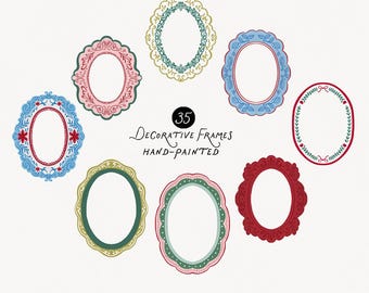 Watercolor Cottagecore Frames Clipart set, Hand-Drawn Whimsical Oval Frames for for Invitations, Card, Menu Design, Vintage Borders Png