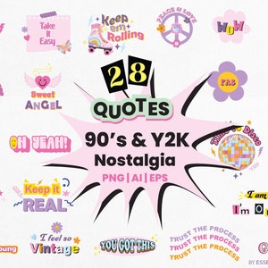 90s clipart Png, Retro Graphics clipart Pink Purple Aesthetic Sublimation designs,Nineties Bundle Positive Sayings for stickers Cards Decals