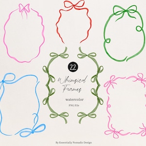 Ruban aquarelle cadres Clipart, élégant coquette noeuds bordures pour faire-part de mariage et cartes, fichier PNG dessiné à la main, bordures fantaisistes colorées