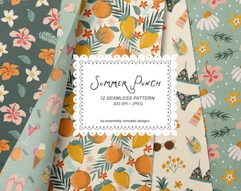 Tropical Citrus Floral Seamless Patterns | Lemon & Orange Summer Digital Paper for Fabric, Scrapbooking, Wallpaper