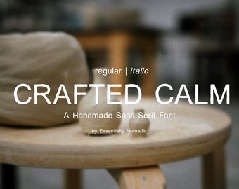 Crafted Calm - Hand Lettered San Serif Font, Handcrafted Font, Rustic Logo Font, Boho Minimalist Modern Typeface Logo Multilingual Font