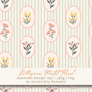 Papier numérique floral pastel Cottagecore, motif sans couture fleurs coquette printanière, tissu grand millénaire à fines rayures papier peint répétition impression