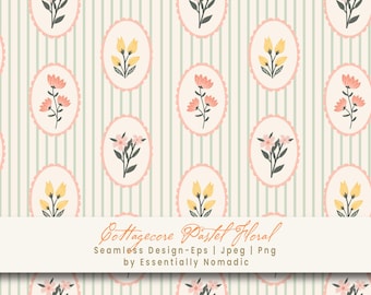 Cottagecore Floral Digital Paper, Pastel Pinstripe Pattern (PNG, JPEG, EPS)