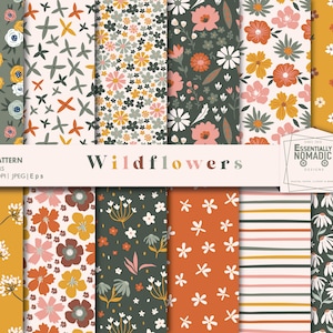 Wildblumen digitales Papier Pack, Vintage floral nahtlose Muster, Sommer Blumen wiederholen Muster Hintergrund, Boho floral Stoff Druck Vektor