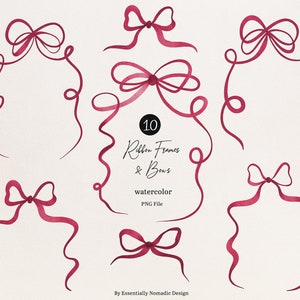 10 Elegante Aquarellbänder, Rosa Schleife Clipart, wunderliche Hochzeitsränder, Küken Handgezeichnete Kokette Rahmen für die Einladungskarte