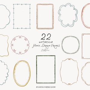 Marcos de otoño en acuarela: Imágenes prediseñadas: bordes ondulados, diseño de invitación de boda de otoño para Acción de Gracias PNG, descarga digital con bordes extravagantes dibujados a mano.