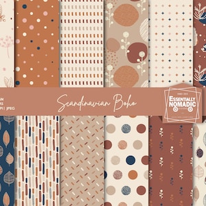 Skandinavisches digitales Papier, Boho nahtlose Muster, Geometrisches digitales Papier, Abstraktes florales digitales Papier, Rapport Stoff, Kommerziell
