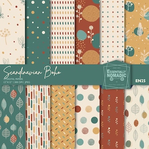Carta digitale scandinava, Carta digitale floreale, Modello senza cuciture autunnale astratto, Ripetere il design del tessuto con motivo-Stampe scaricabili