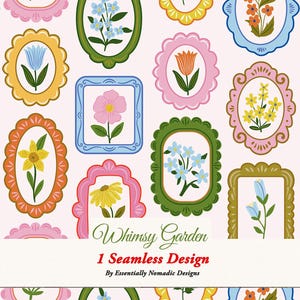 Whimsical Floral Frames Seamless Pattern, Cottagecore Botanical Digital Paper, Colorful Flower Prints for Fabric, Scrapbooking, Kids Textile