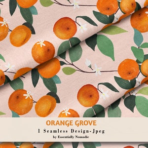 Aquarell Orange Digitales Papier, Obst-Druck, Orangefarbenes nahtloses Muster, tropisches Zitrus-Wiederholungsmuster, orangefarbener Hintergrund, Stoffsublimation