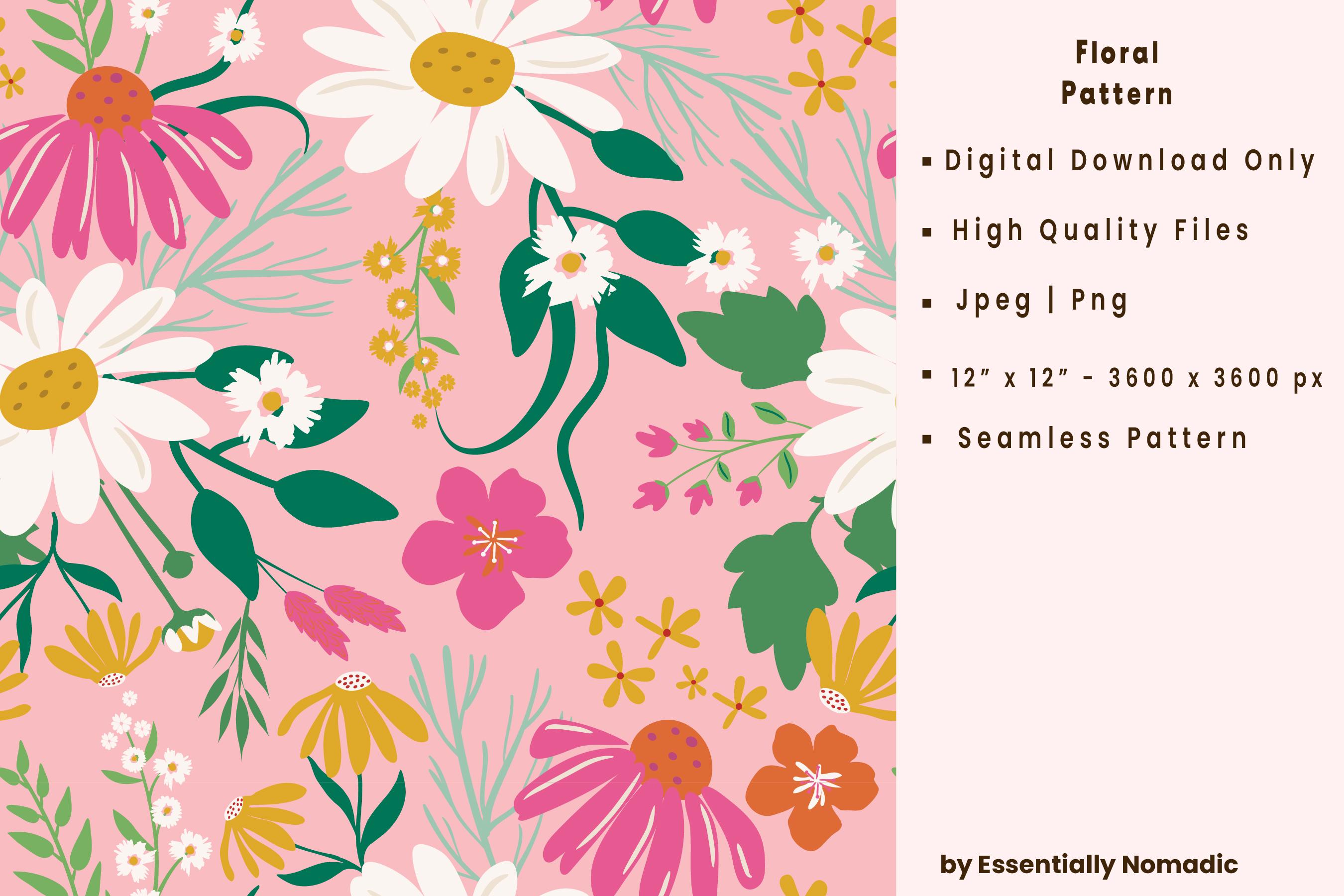 Pink Daisy Print Pink Daisy Seamless Pattern, Spring Floral Digital Paper, Wildflower ...