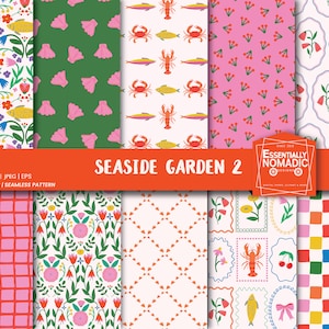 Sommer Floral Digital Papier, Leben im Meer, Fisch, Krebs Nahtlose Muster Krabbe, bunte helle Blumenmuster, Scrapbook & Stoff-Druck