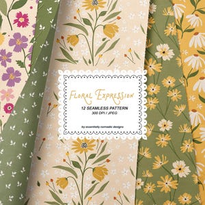 Wildblumen Musterdesign, Frühling & Sommer Floral Digitales Papier, Handgezeichnetes Wiesenblumen Oberflächendesign für den Stoffdruck