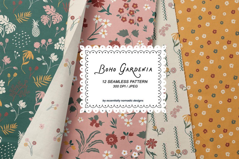 Boho Garden Floral Digital Paper Pack, Seamless Botanical Patterns ...