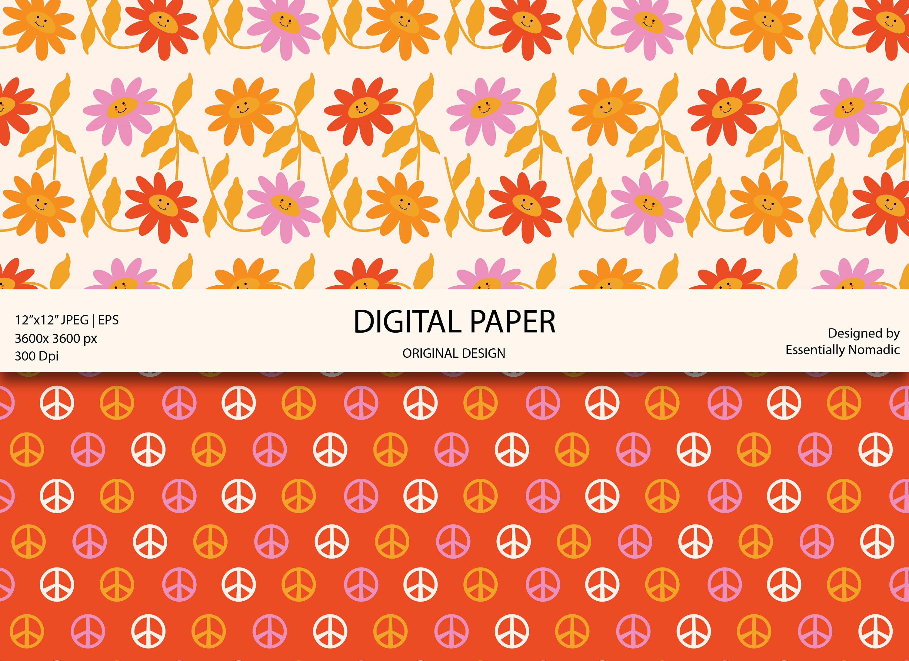 Pink Red Groovy Floral Digital Paper, Retro Seamless Patterns for ...