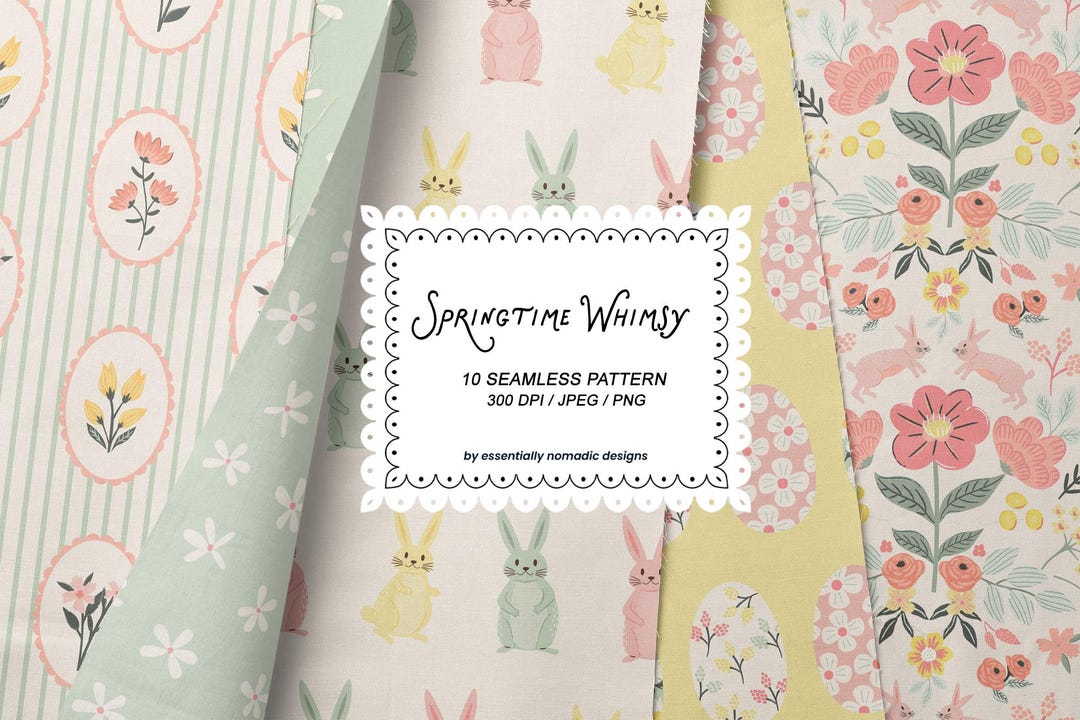 Easter Cottagecore Digital Paper, Spring Fabric Prints, Pastel Floral ...