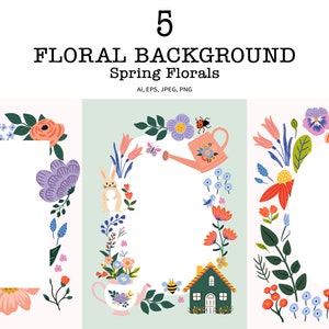Folk Blumenhintergrund, Frühlingsblumenrahmen-Vorlage für Einladungen, digitale Kulisse, Postkarte, Dankeskarte, Ostermotiv-Blumengrenze