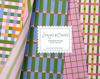 10 Colorful Stripes Digital Paper-Fabric print, Vibrant Checkered Seamless Pattern, Wide Stripe Background, Preppy Vintage Pattern Repeat