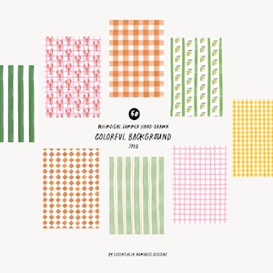 Fondos dibujados a mano para invitaciones de boda: rayas de acuarela de colores, cuadros vichy y langostas / Tarjetas de despedida de soltera, menús, pósteres