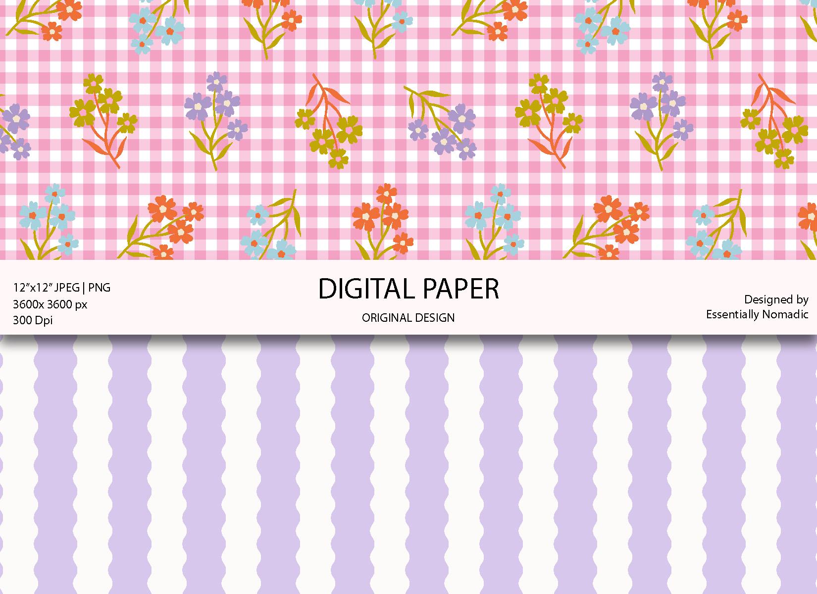 Blue & Pink Floral Seamless Pattern Set, Vintage Rose Digital Paper ...