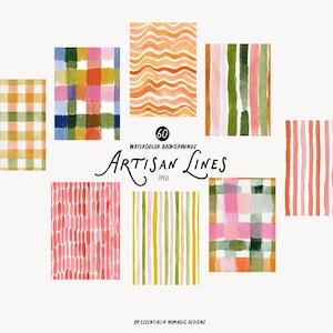 Randiga bakgrunder i akvarell, färgglada handmålade rutor, måleriska linjer, abstrakta digitala bröllopsinbjudningar i papper, affischer, scrapbooking