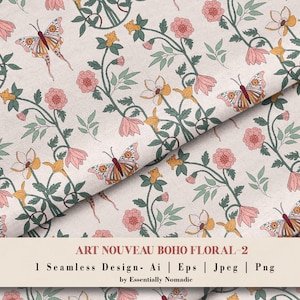 Spring Floral Seamless Pattern, Butterfly Boho seamless file fabric printing, Pastel Floral Retro pattern Scrapbook print,Commercial use