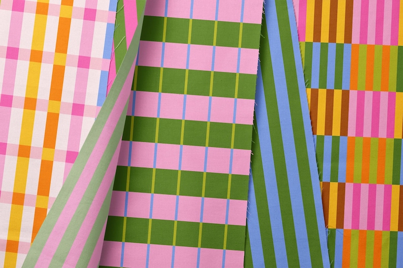 10 Colorful Stripes Digital Paper-Fabric print, Vibrant Checkered Seamless Pattern, Wide Stripe Background, Preppy Vintage Pattern Repeat image 2