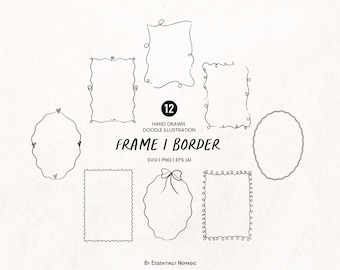 Clipart de bordure de cadre gribouillis dessinés à la main, faire-part de mariage (SVG, PNG)
