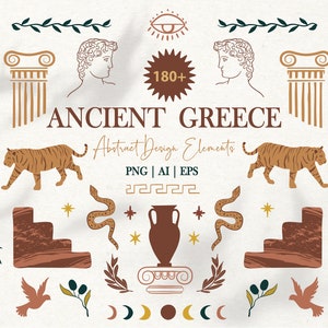 Set di clipart dell'antica Grecia, Mitologia Clipart vettore-Antichità Elementi romani Graphic Design, Arte della parete, Adesivi Planner-Digital Download
