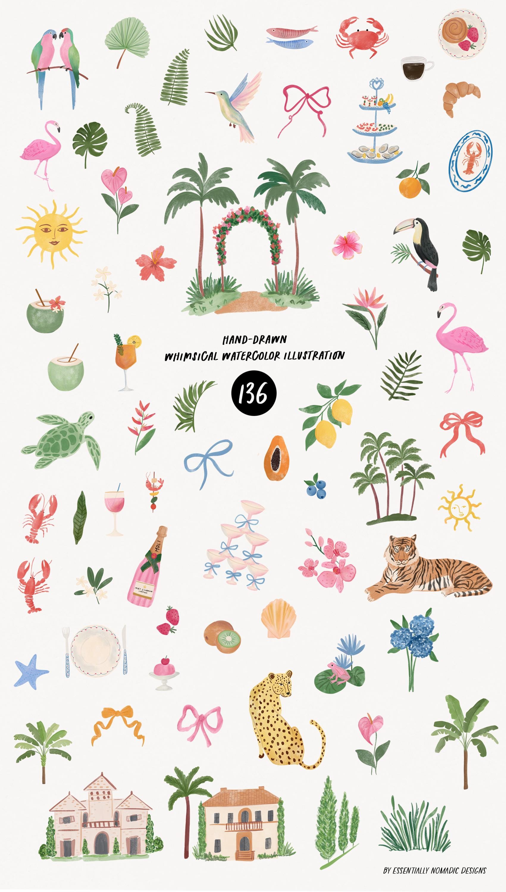Watercolor Summer Clipart Set – Whimsical Coastal PNG Files (digital ...