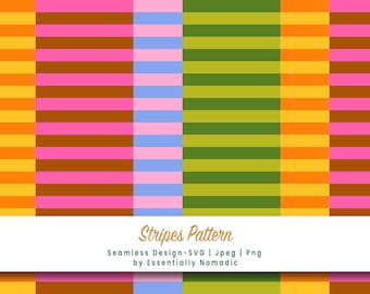Retro Rainbow Stripe Digital Paper, Colorful Background, Vibrant Summer stripes Seamless pattern, Repeating design for fabric and Wallpaper