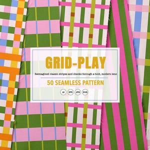 50 Bold Stripes Seamless Pattern, Preppy Grids Plaid Digital Paper, Bunt kariert-Breite Streifen Hintergrund für Stoff-Geschenkverpackung-Tapete
