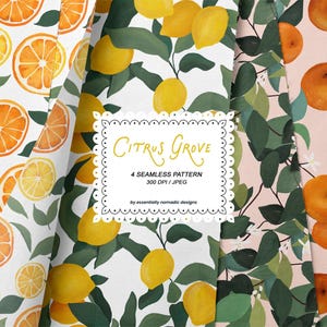 Citrus Seamless Pattern Set, Lemon & Orange Digital Paper, Summer Fruit Fabric Design, Mediterranean Kitchen Wallpaper, Wrapping Paper