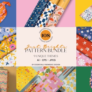 Lebendiges, nahtloses Musterbündel - 108 bunte, niedliche florale und geometrische digitale Papier, druckbare Tapete für Frühlingssommer, Stoffdruckdesign